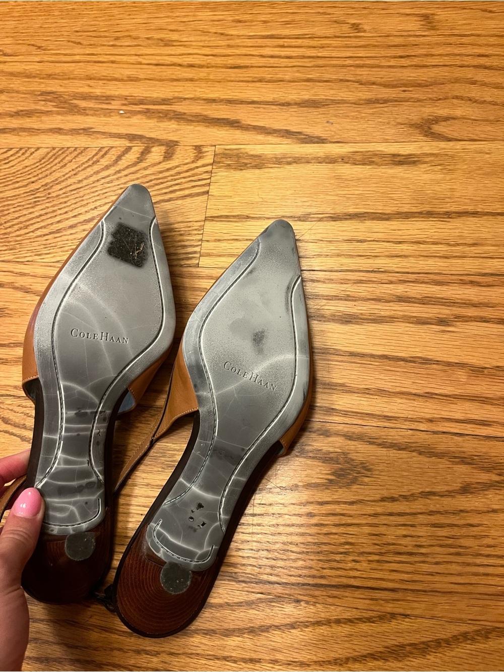 Cole Haan Women's Tan Pointed-Toe Slingback Heels - Classic Leather - Picture 3 of 3